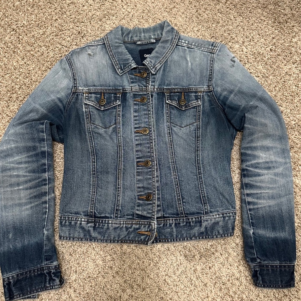 Gap Womens Denim Jacket Small Blue Preowned Distressed Trucker 1969 Jean Jacket